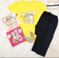 تیشرت شلوارک دو گربه پوم دار